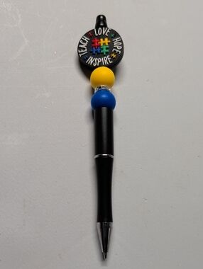 Teach Love Hope Inspire Puzzle Bead Pen - Yellow & Blue
